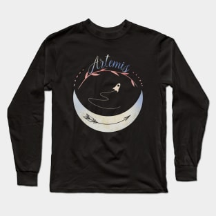 Artemis Nasa Greek Goddess Moon Phase Rocket Long Sleeve T-Shirt